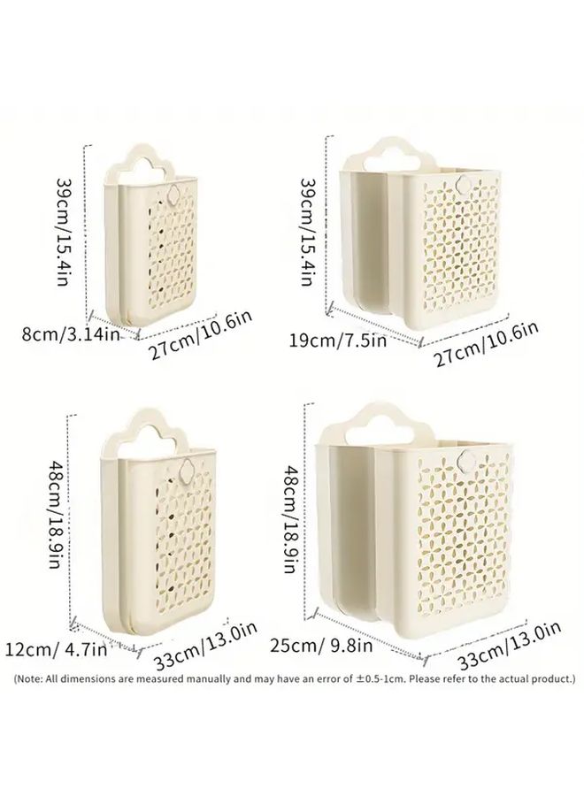 Wall Mounted Foldable Laundry Basket Set 2PCS Large And Small Size White Grey - Image 3