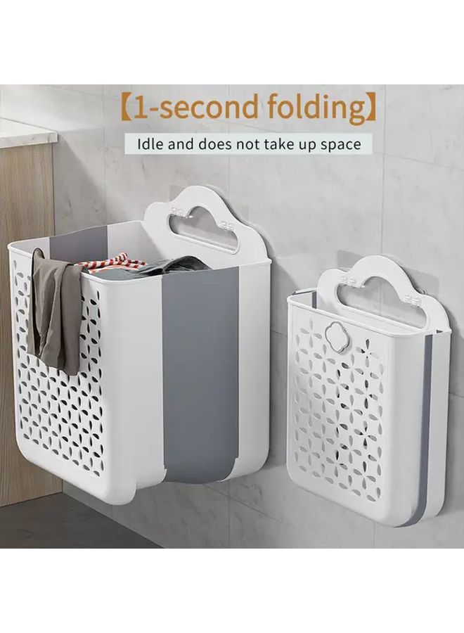 Wall Mounted Foldable Laundry Basket Set 2PCS Large And Small Size White Grey - Image 2