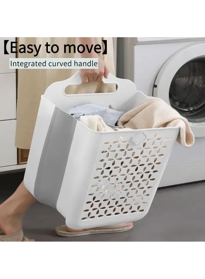 Wall Mounted Foldable Laundry Basket Set 2PCS Large And Small Size White Grey - Image 4