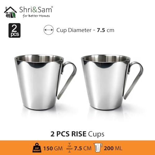 Shri & Sam Stainless Steel 4 Pieces Rise with Laser Double Wall Cup and Saucer Set - Image 4