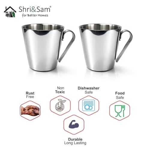 Shri & Sam Stainless Steel 4 Pieces Rise with Laser Double Wall Cup and Saucer Set - Image 5