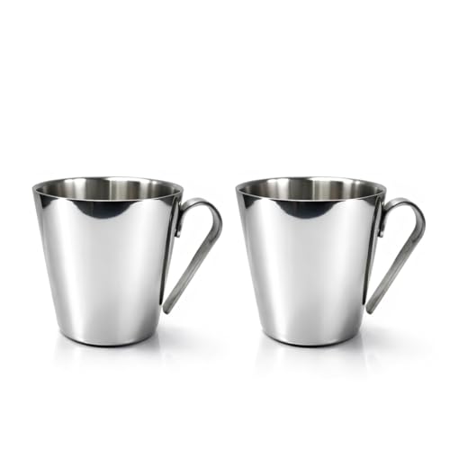 Shri & Sam Stainless Steel 4 Pieces Rise with Laser Double Wall Cup and Saucer Set - Image 1