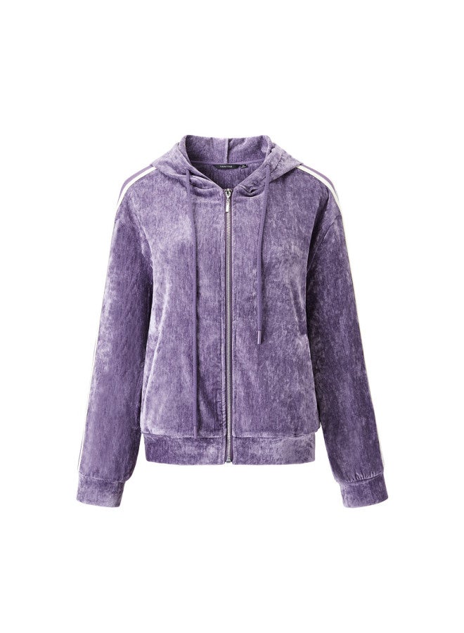 Yanyee Velvet Hooded Short Jacket For Women Winter Simple Commuter Top, Elegant Loose Sweatshirt, Wine Red, L/40 - Image 4