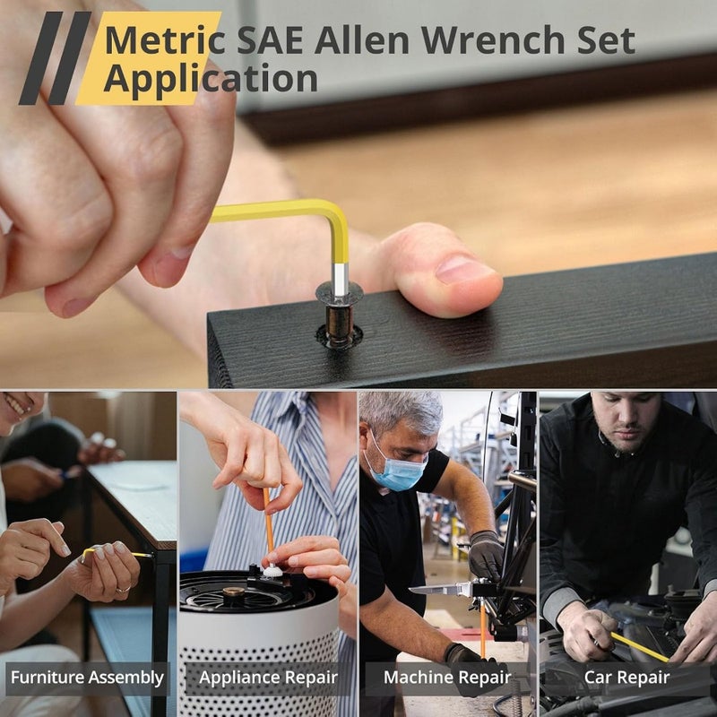 Hex Keys Set, Allen Key Set and Star Key Set, Metric Imperial Extra Long Ball End Key w/Color Coding w/T-Handle 1.5mm-10mm, T10-T50, 1/16-3/8 Bicycle Repair Household DIY AVL007AVLUK - Image 5