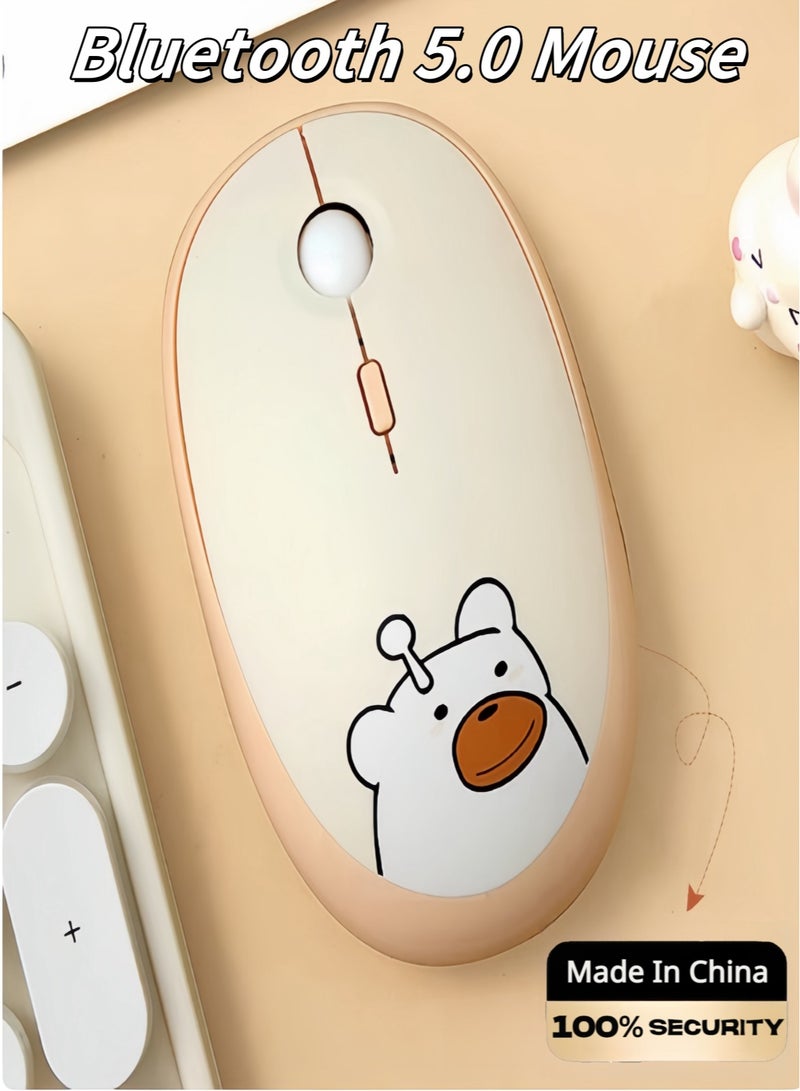 GEEZER Bluetooth Mouse For Laptop And Computer, Bluetooth 5.0 Silent Wireless Mouse,Cartoon Brown Bear For Girl And Student,Intelligent Energy Saving Mouse Lady Mouse Brown - Image 1