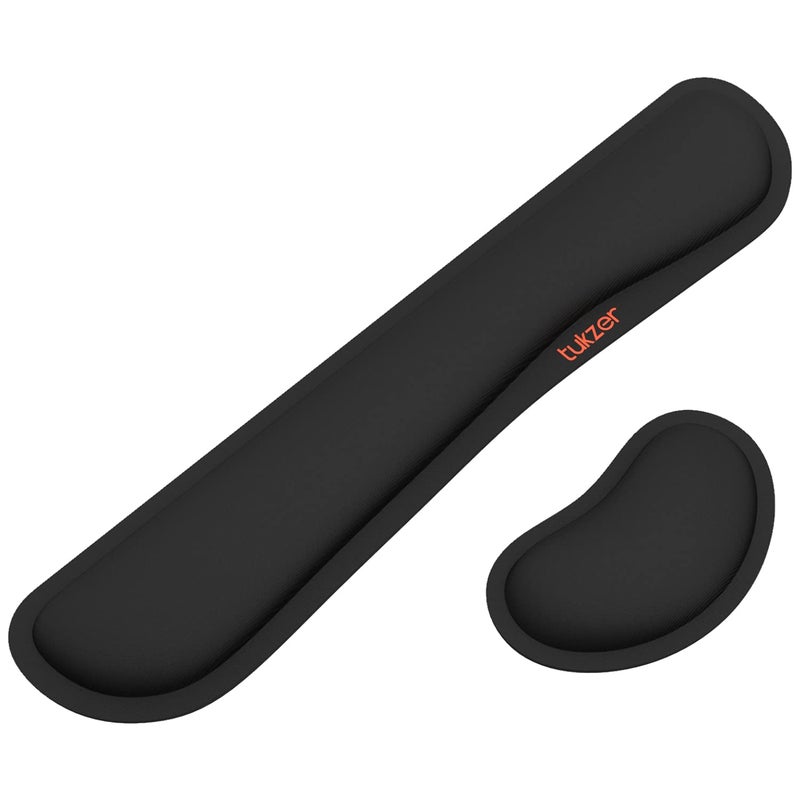 tuKZer Wrist Rest Pad, Mouse Wrist Cushion Support for Office Upgrade Enlarge Gel Memory Foam Set Keyboard for Computer, Laptop, Mac; Comfortable, Lightweight for Easy Typing Pain Relief | Black - Image 1