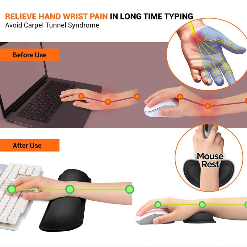 tuKZer Wrist Rest Pad, Mouse Wrist Cushion Support for Office Upgrade Enlarge Gel Memory Foam Set Keyboard for Computer, Laptop, Mac; Comfortable, Lightweight for Easy Typing Pain Relief | Black - Image 5