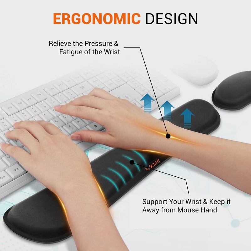 tuKZer Wrist Rest Pad, Mouse Wrist Cushion Support for Office Upgrade Enlarge Gel Memory Foam Set Keyboard for Computer, Laptop, Mac; Comfortable, Lightweight for Easy Typing Pain Relief | Black - Image 3