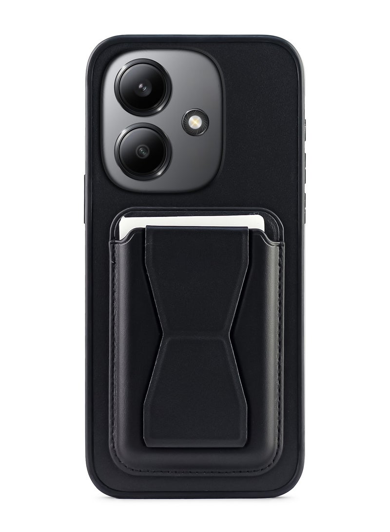 Leather back cover with card wallet Foldable Shockpoof Case compatible with Oppo A3/A3X (Black)  - Image 1