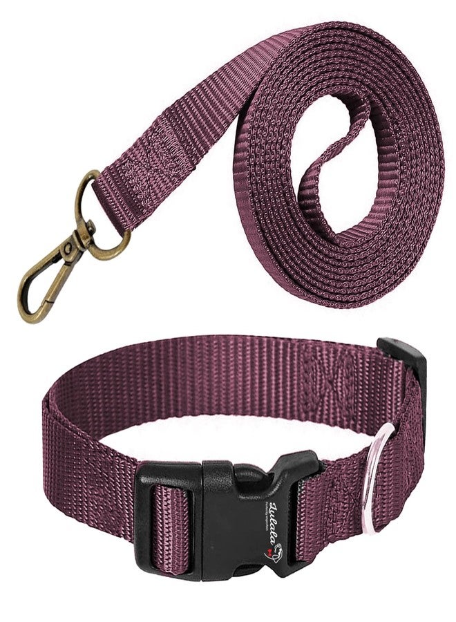 Lulala Nylon Dog Collar and Leash Set, Adjustable Collar Leash Set with Quick Release Buckle Safety for Small Medium Dogs Walking Running Training 15MM(Maroon Color) - Image 1