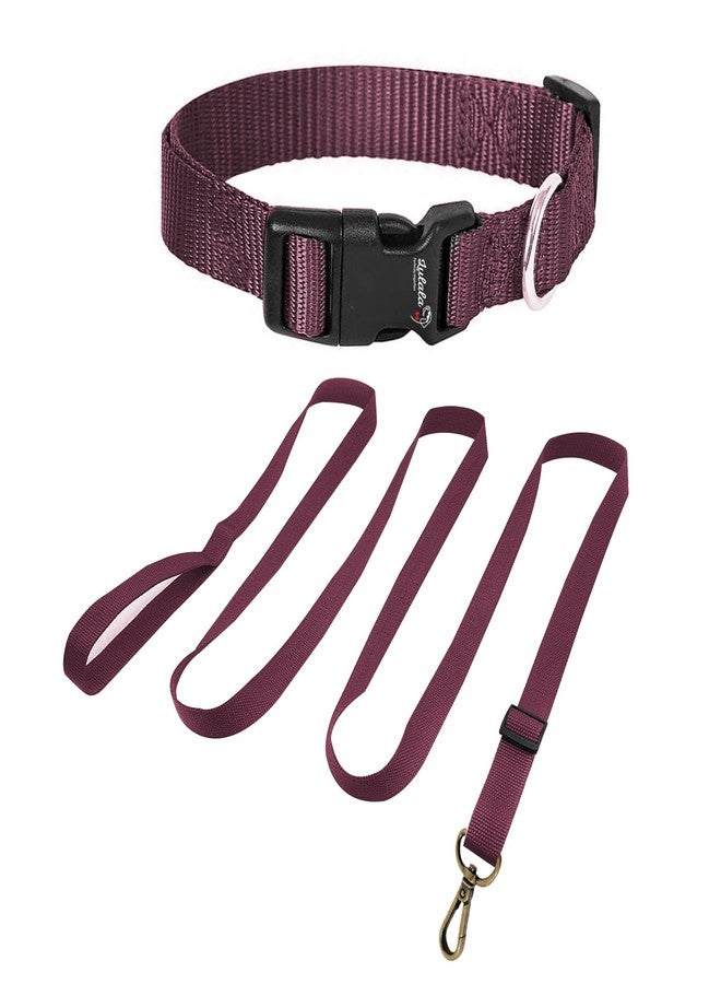 Lulala Nylon Dog Collar and Leash Set, Adjustable Collar Leash Set with Quick Release Buckle Safety for Small Medium Dogs Walking Running Training 15MM(Maroon Color) - Image 2