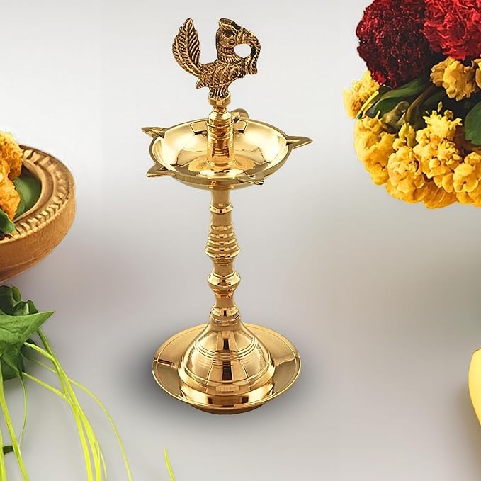 Sacch Elegant Brass Peacock Diya for Puja 1 Piece Gold 250gms