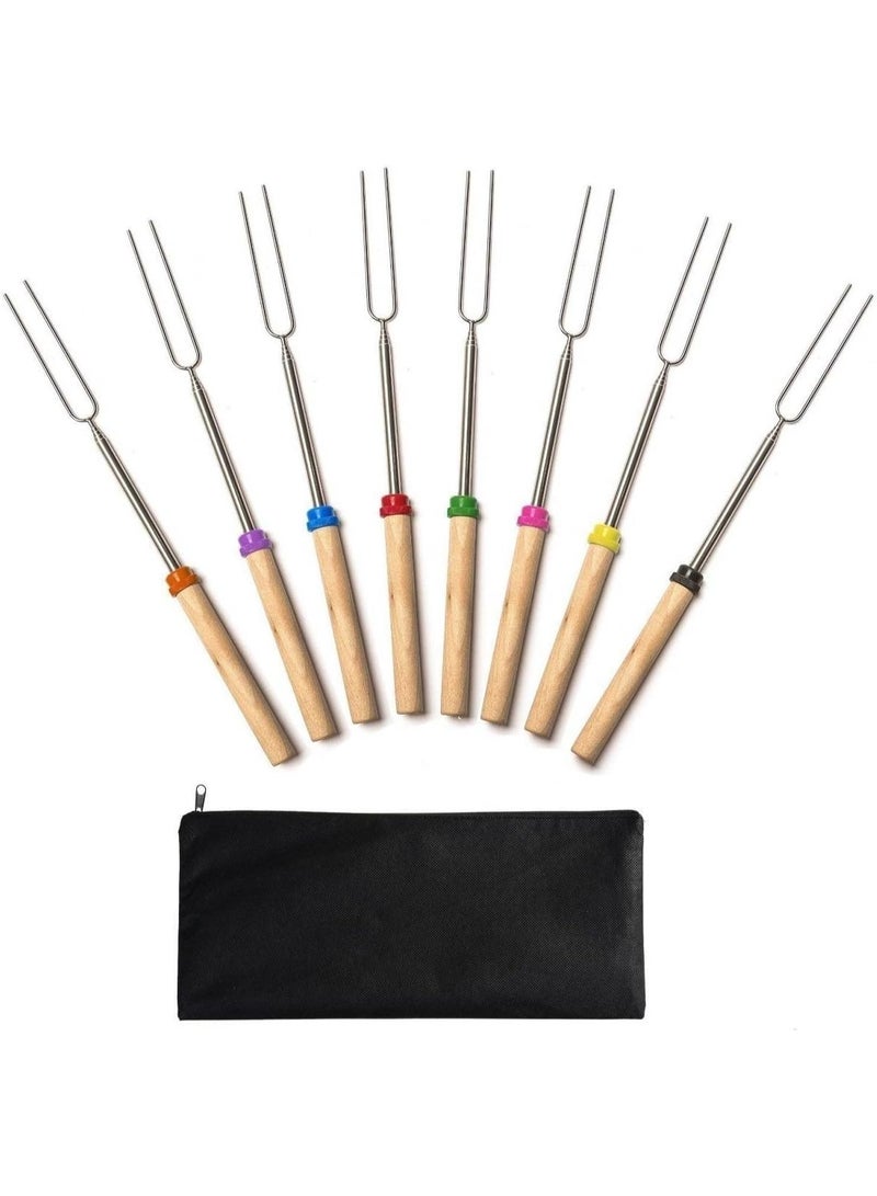 Marshmallow Roasting Sticks,Marshmallow Sticks Kit Extending Roaster 32 Inch Set of 8 Telescoping Stainless Steel. Hot Dog Forks Kids Camping Campfire Fire Pit Accessories.FREE Pouch - Image 1