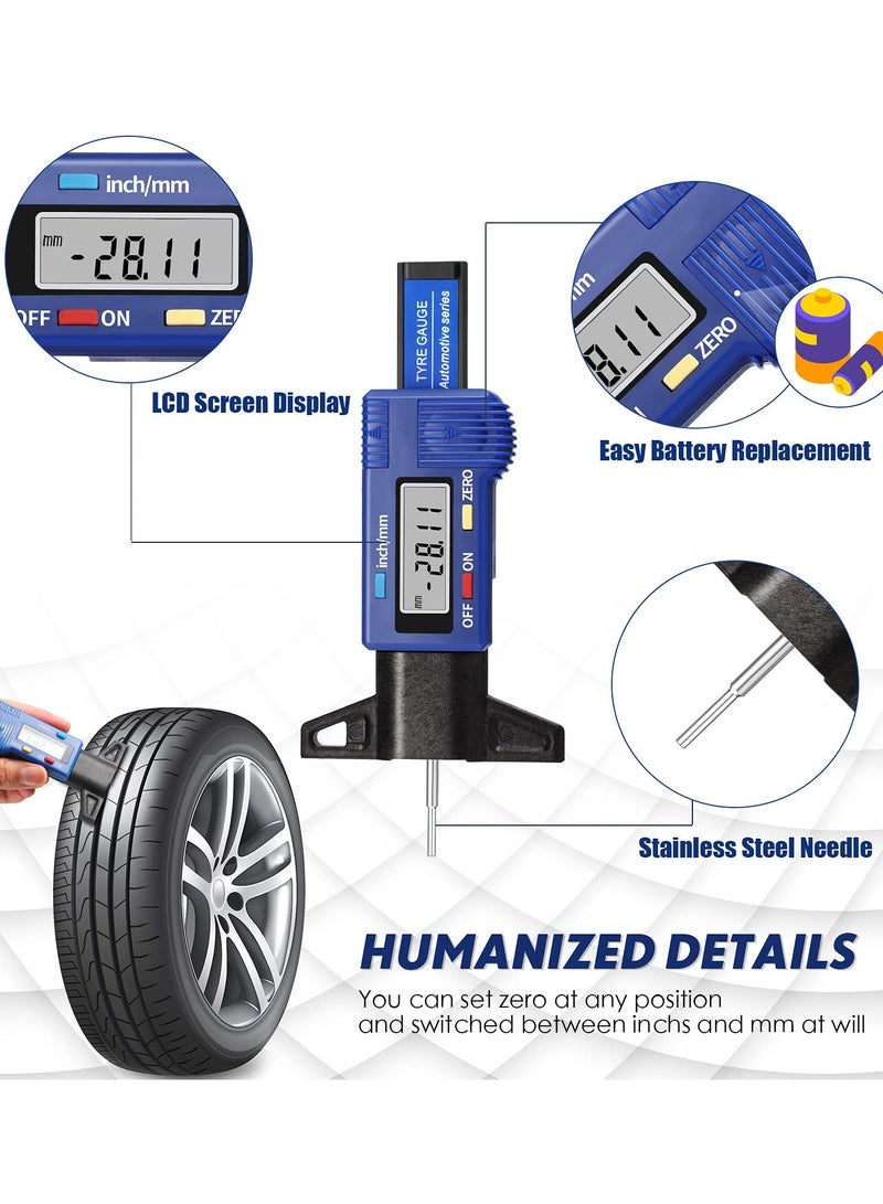 Tire Tread Depth Gauge, LCD Digital Tire Tread Depth Gauge Blue Tire Wear Gauge Tread Checker with Inch MM Conversion for Motorcycle Car Truck - Image 3