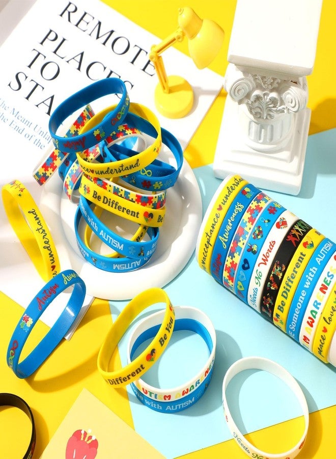 JUNEBRUSHS 120pcs Autism Awareness Silicone Bracelets Puzzle Pieces Ribbons Pattern Inspirational Motivational Rubber Wristbands for Autism Awareness Birthday Decoration Kids Party Favor Gift Supplies - Image 4