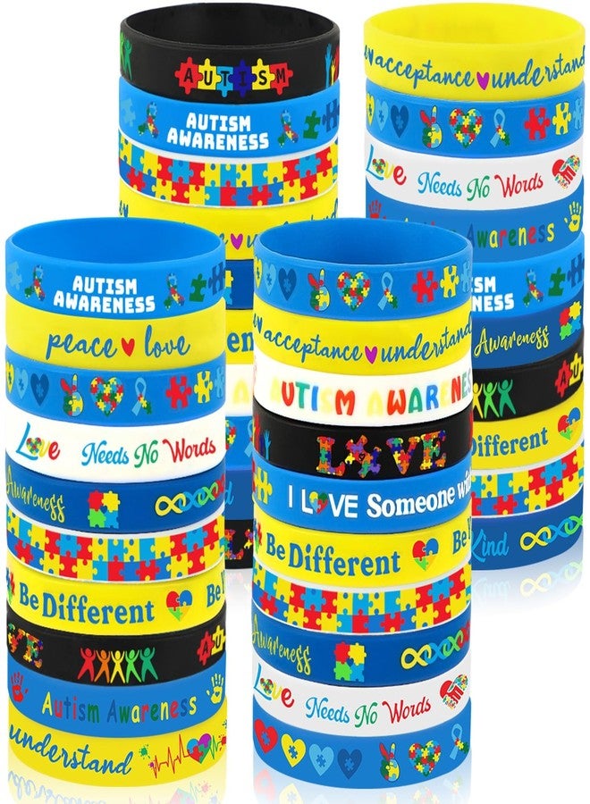 JUNEBRUSHS 120pcs Autism Awareness Silicone Bracelets Puzzle Pieces Ribbons Pattern Inspirational Motivational Rubber Wristbands for Autism Awareness Birthday Decoration Kids Party Favor Gift Supplies - Image 1