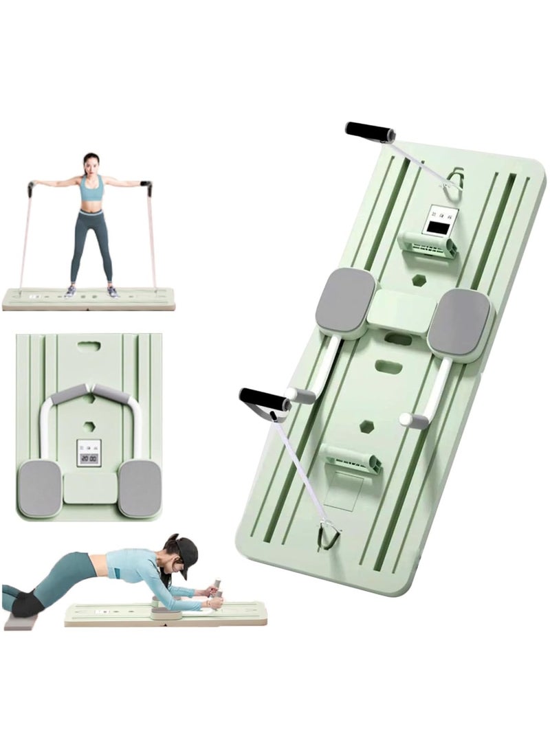 KUYING Pilates Board, Pilates Reformer Set, 5 in1 Pilates Reformer Machine with Timer, Multi-Purpose Foldable Pilates Reformer Board for Home, Pilates Sliding Board for Home Women Men（green）  - Image 1
