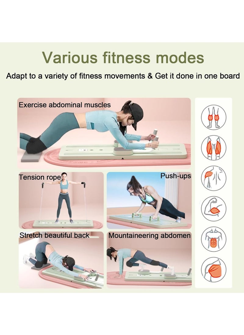 KUYING Pilates Board, Pilates Reformer Set, 5 in1 Pilates Reformer Machine with Timer, Multi-Purpose Foldable Pilates Reformer Board for Home, Pilates Sliding Board for Home Women Men（green）  - Image 2