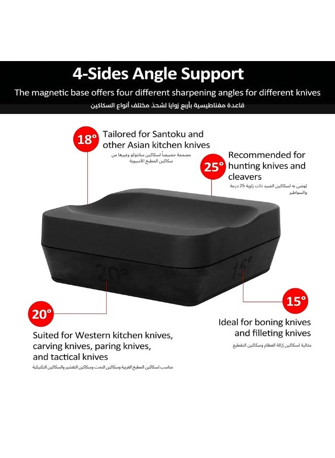 مسن سكاكين احترافي مع 4 زوايا - ادوات من الستانلس ستيل والماس - مثالية لجميع السكاكين في مطابخ المنزل والمطاعم (اسود)