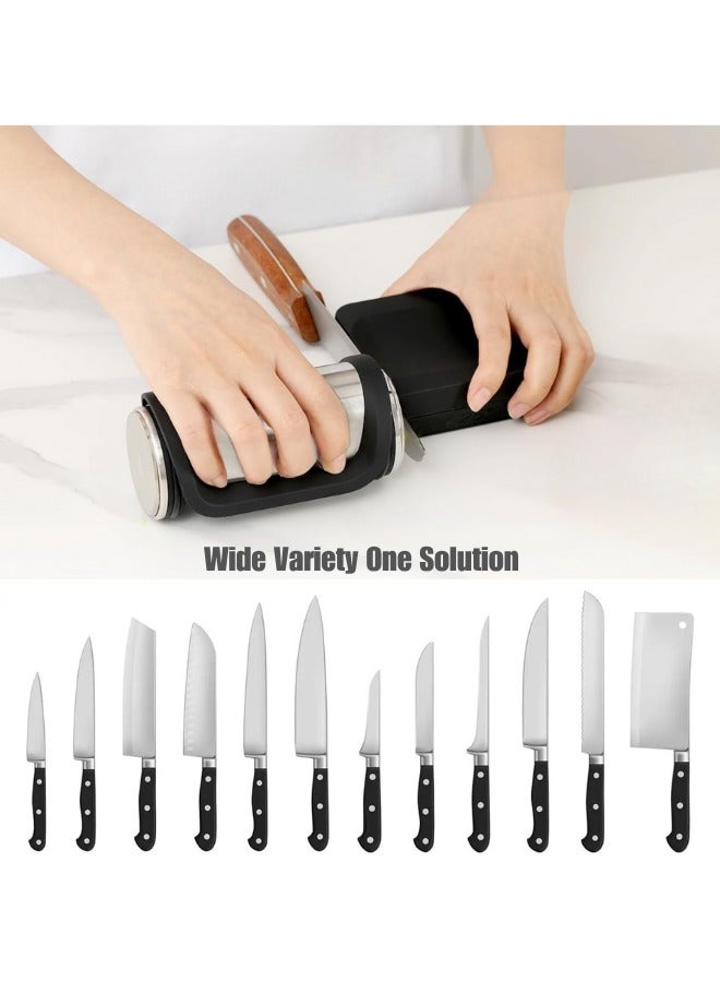 مسن سكاكين احترافي مع 4 زوايا - ادوات من الستانلس ستيل والماس - مثالية لجميع السكاكين في مطابخ المنزل والمطاعم (اسود)