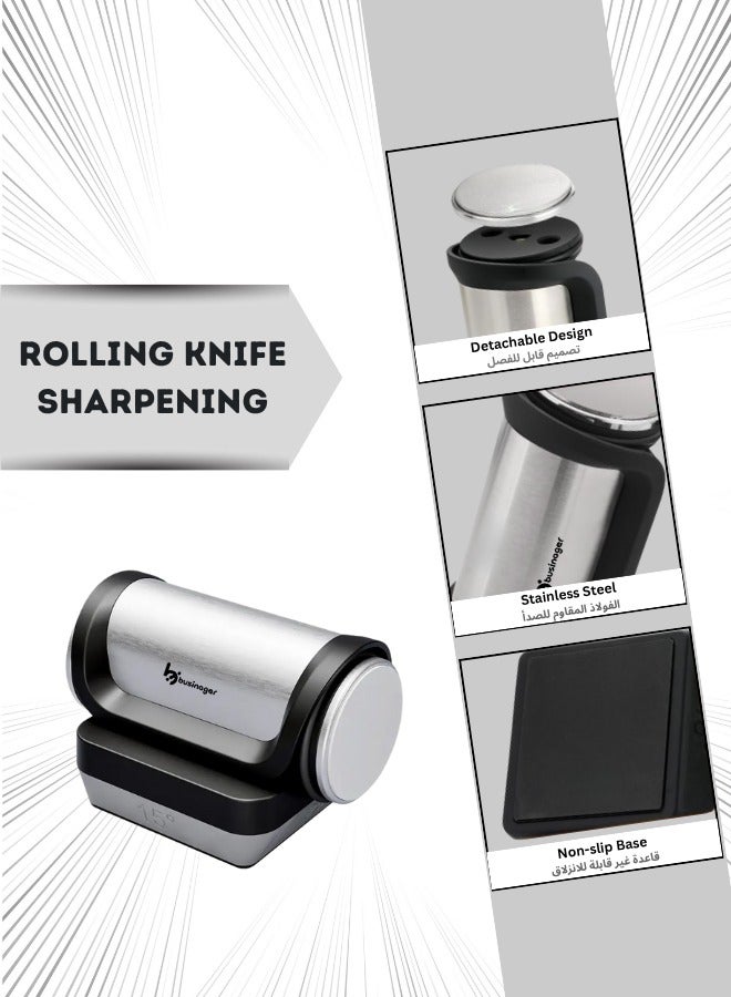 مسن سكاكين احترافي مع 4 زوايا - ادوات من الستانلس ستيل والماس - مثالية لجميع السكاكين في مطابخ المنزل والمطاعم (اسود)