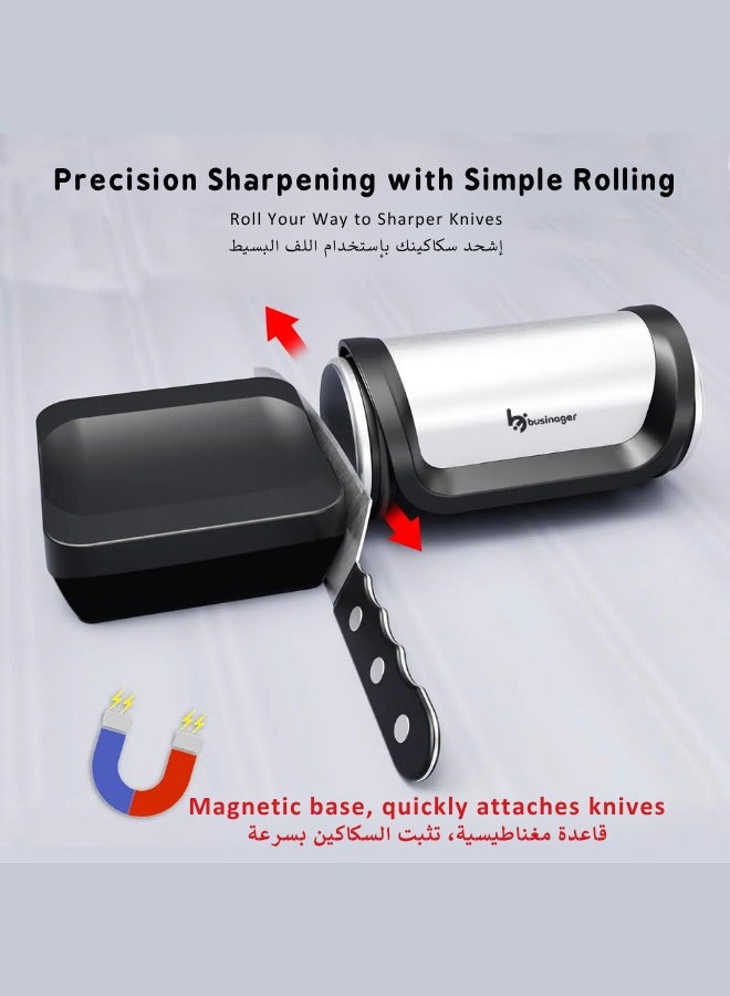 مسن سكاكين احترافي مع 4 زوايا - ادوات من الستانلس ستيل والماس - مثالية لجميع السكاكين في مطابخ المنزل والمطاعم (اسود)