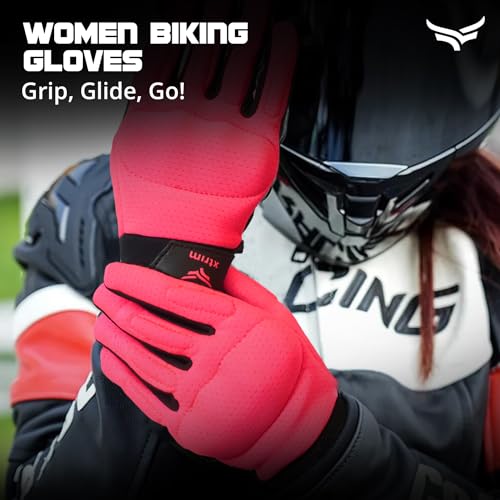 XTRIM Xenia Bike Gloves for Women, Full-Finger Length Motorcycle Gloves, Moisture-Absorbent Fabric, Comfortable Fit, Reinforced Knuckles for Impact Protection (1 Pair, Coral Pink) - Image 2