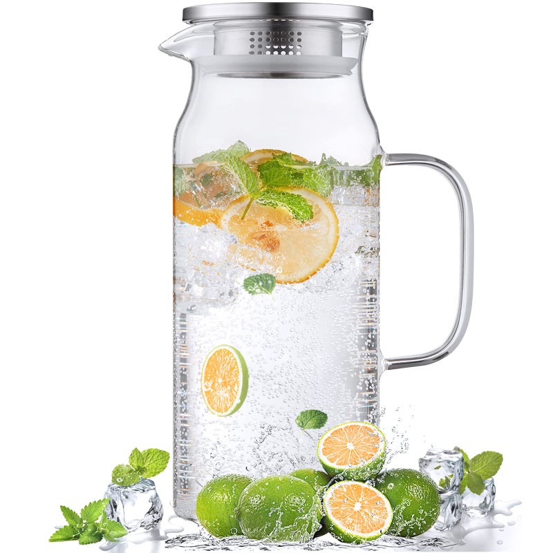 Bivvclaz 2 Liter 68 oz Glass Pitcher with Lid and Handle, Glass Carafe for Hot/Cold Water, Large Iced Tea Pitcher for Coffee, Juice and Homemade Beverage - Image 1