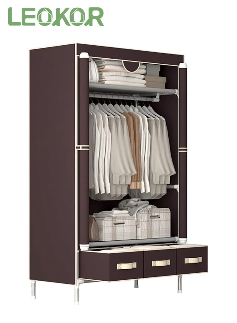 LEOKOR Wardrobe Closet, Portable Wardrobe with Hanging Rack, Fabric Storage Organizer, Non-Woven Fabric Wardrobe with Three Drawer Boxes, Durable and Easy to Assemble, 90 x 45 x 172CM - Image 1