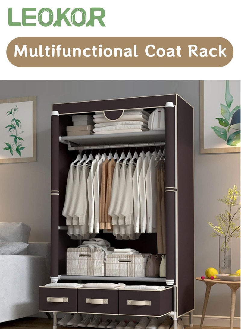 LEOKOR Wardrobe Closet, Portable Wardrobe with Hanging Rack, Fabric Storage Organizer, Non-Woven Fabric Wardrobe with Three Drawer Boxes, Durable and Easy to Assemble, 90 x 45 x 172CM - Image 5
