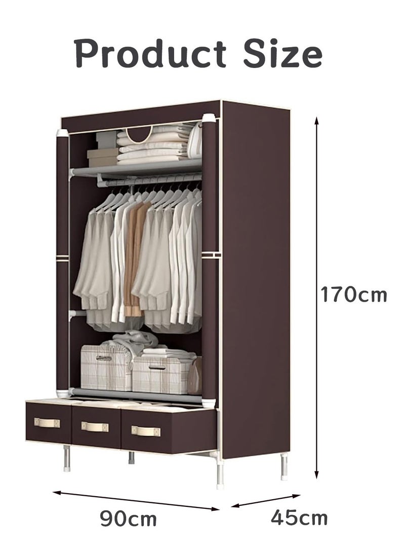LEOKOR Wardrobe Closet, Portable Wardrobe with Hanging Rack, Fabric Storage Organizer, Non-Woven Fabric Wardrobe with Three Drawer Boxes, Durable and Easy to Assemble, 90 x 45 x 172CM - Image 4