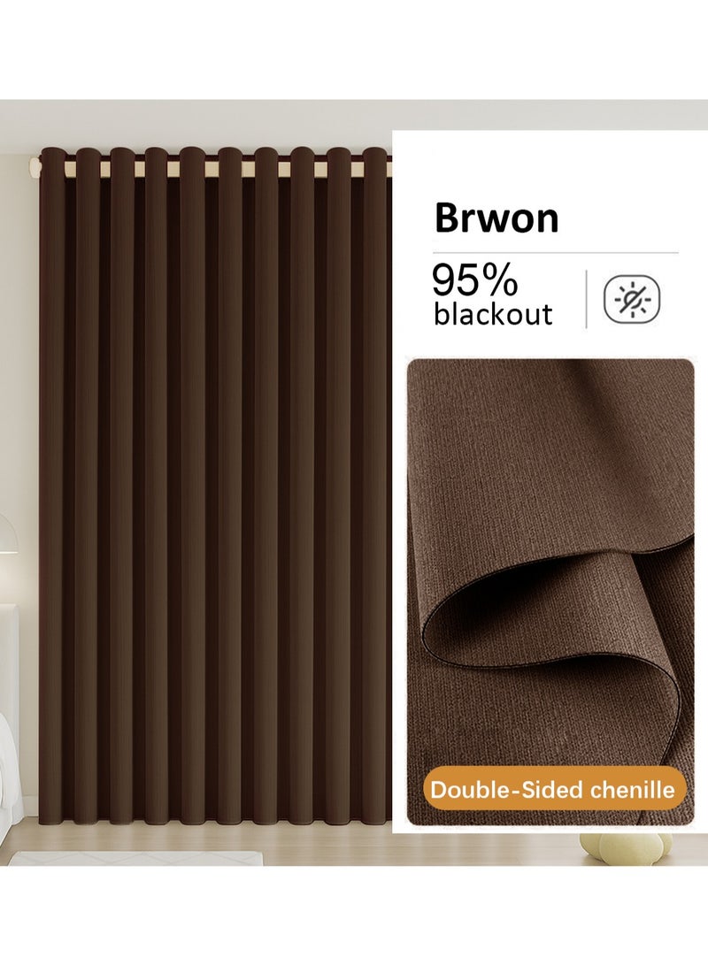 Double-Sided Chenille Blackout Curtain – Grommet Top, 95% Light Blocking, Single Panel, Fits Windows 125–165 cm Wide (Brown W250 × H270 cm) - Image 2