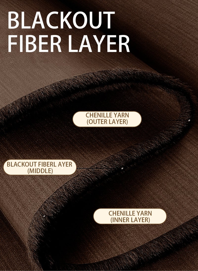 Double-Sided Chenille Blackout Curtain – Grommet Top, 95% Light Blocking, Single Panel, Fits Windows 125–165 cm Wide (Brown W250 × H270 cm) - Image 5