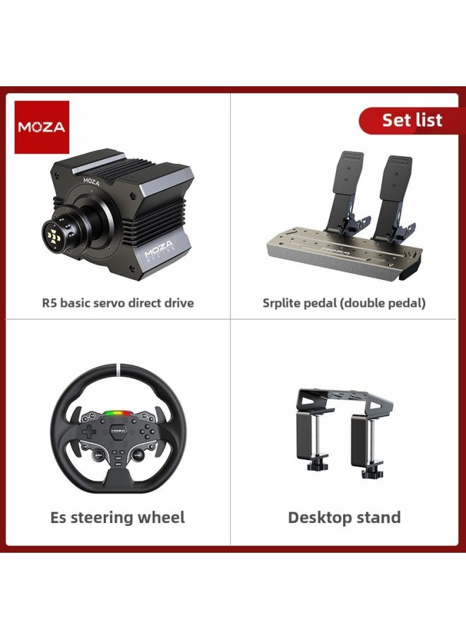 Generic MOZA Magic Claw Racing Simulator 5 Euro Card 2 Speed Game Steering Wheel Pressure Pedal Full Equipment Bracket-Product Color: R5 Base + Es Steering Wheel + Double Pedals + Desktop Bracket  - Image 1