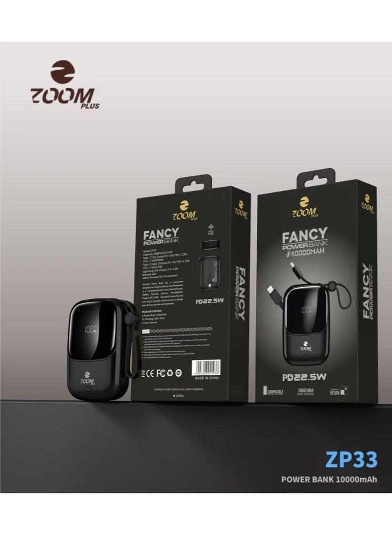 زوم بلس 🔋 باور بانك ZOOM PLUS ZP_33 Fancy 10000mAh – شحن سريع PD 22.5W، شاشة رقمية - Image 1
