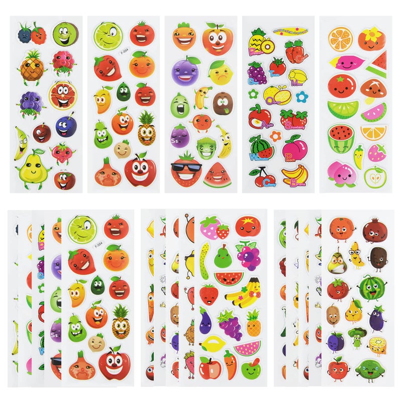 DaiUni 24 Sheets350 Fruit 3D Puffy Stickers for Toddlers Kids Bulk Preschool Sticker Sheets for Reward Craft Scrapbooking - Image 2