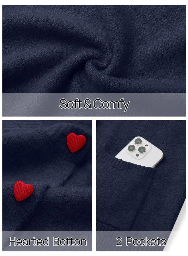 MEROKEETY Women's Cardigan Sweaters 2025 Trendy Long Sleeve Button Up Crewneck Knit Tops Cute Open Front Winter Coats, Navy, S - Image 4