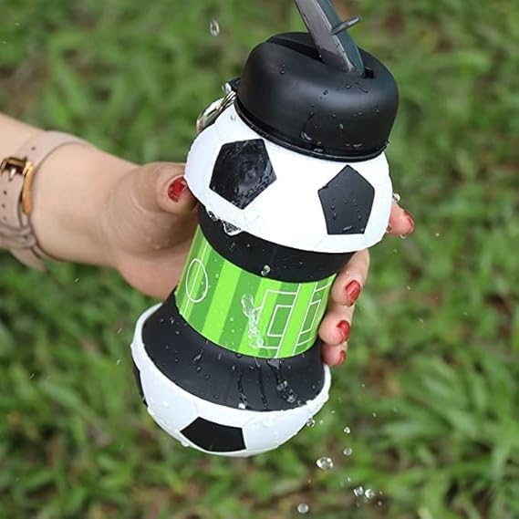 Wishbone FOLDING BOTTLE FB Silicone Sipper Bottle for Kids - 550 ML Expandable Football Water Bottle for Home, Office, Gym, Trekking, Anti-Leak Kids Water Bottle - Image 2