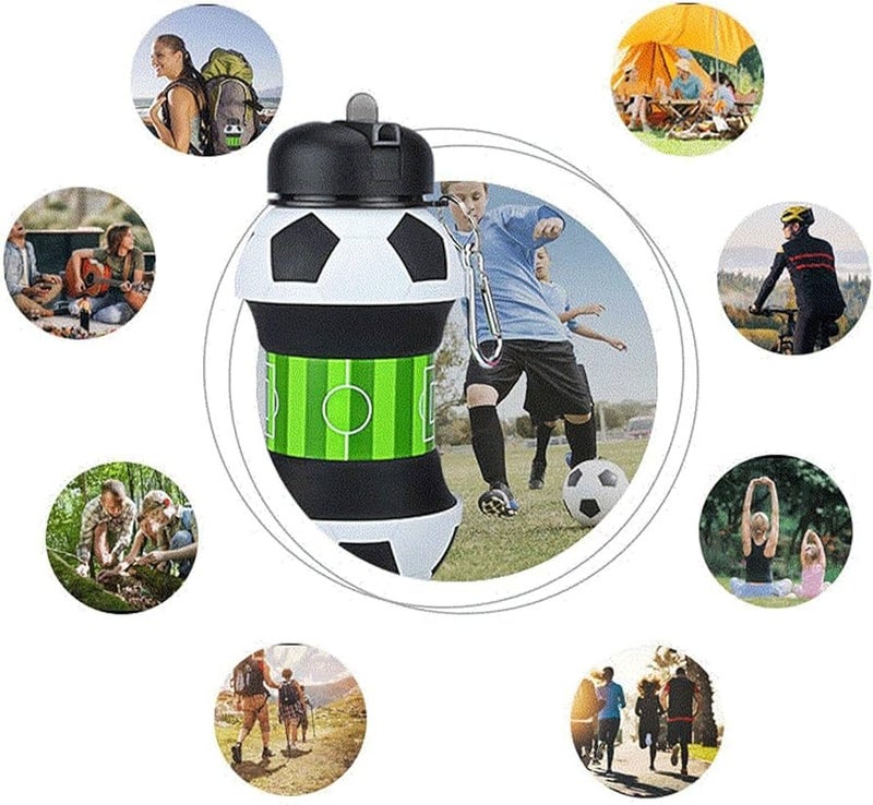 Wishbone FOLDING BOTTLE FB Silicone Sipper Bottle for Kids - 550 ML Expandable Football Water Bottle for Home, Office, Gym, Trekking, Anti-Leak Kids Water Bottle - Image 4