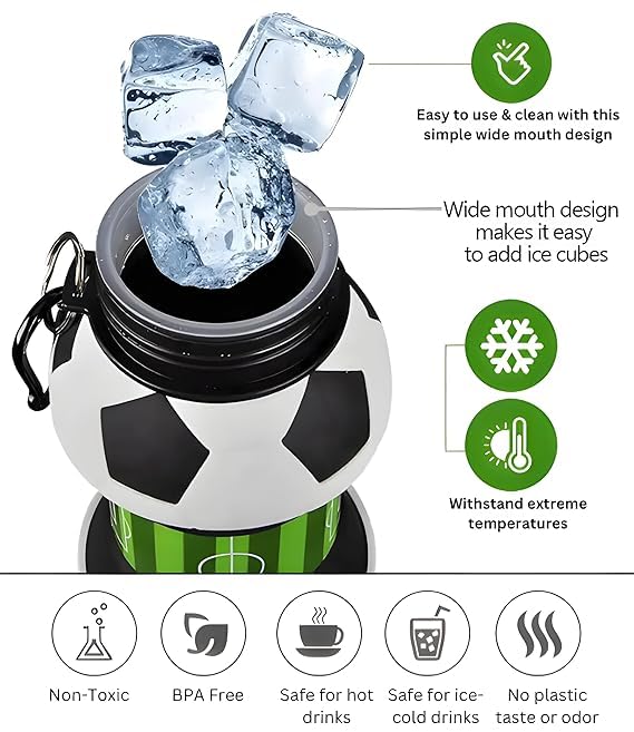 Wishbone FOLDING BOTTLE FB Silicone Sipper Bottle for Kids - 550 ML Expandable Football Water Bottle for Home, Office, Gym, Trekking, Anti-Leak Kids Water Bottle - Image 5
