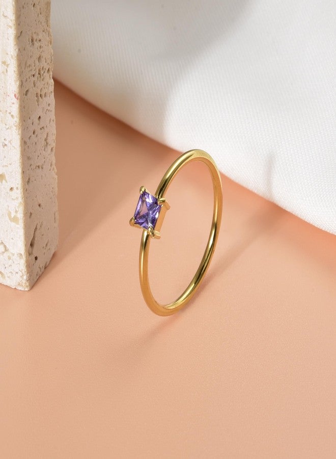 CANDYFANCY Birthstone Rings for Women Stackable Ring Dainty Gold Plated Square CZ Emerald Green Gemstone Ring for Mom Engagement Wedding Promise Rings Jewelry Gift For Birthday Anniversary Jewelry, 7, - Image 3