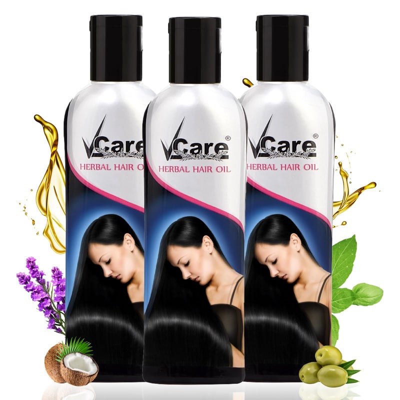 VCare Herbal Hair Oil For Men And Women  Reduces Hair Fall  Dandruff  Helps Hair Growth With 13 herbal oils Ideal For All Type Hair Growth 100ml Pack of 3 - Image 1