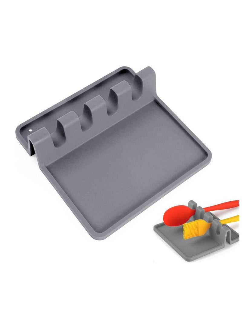 Silicone Utensil Rest - BPA-Free, Durable Spoon Rest with Drip Pad - Heat-Resistant Spoon Rest for Stove Top - Spoon Rest for Kitchen Counter(Grey)  - Image 1