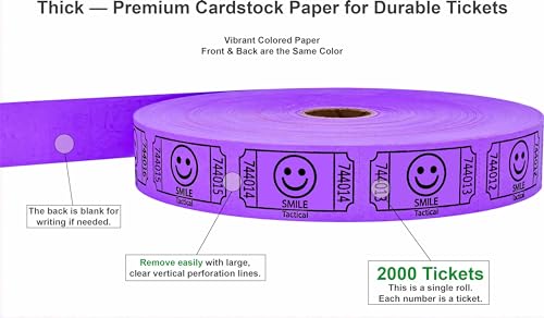 Tacticai 2000 Raffle Tickets, Smile, Purple (1 of 8 Colors), Single Roll, Ticket for Events, Entry, Class Reward, Fundraiser & Prizes - Image 2