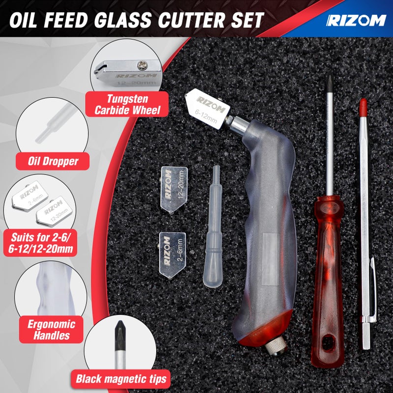 Rizom Glass Cutters Tools, Glass Cutter 2-20MM, 8" Glass Running Pliers with Curved Jaws, 6" Breaker Grozer Pliers, Glass Cutting Tool for Stained Glass, Tiles, Mosaic Cutting - Image 4