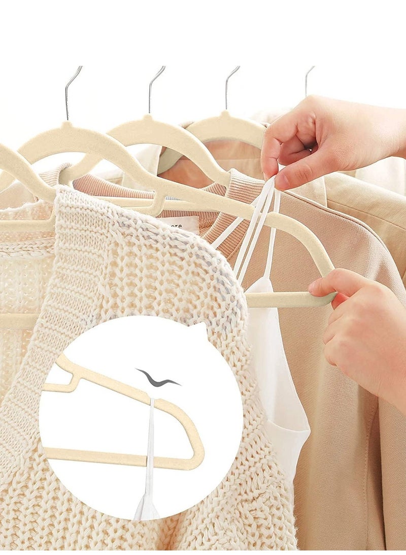 ALMUFARREJ 50-Piece Non-Slip Velvet Cloth Hanger Set Beige - Image 3