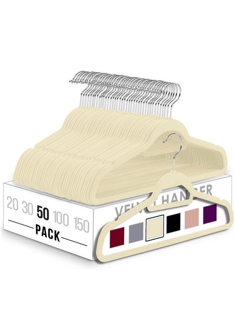 50-Piece Non-Slip Velvet Cloth Hanger Set Beige