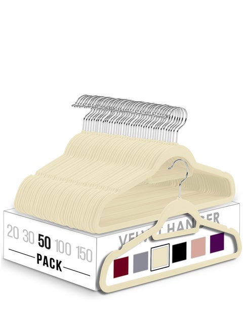 50-Piece Non-Slip Velvet Cloth Hanger Set Beige