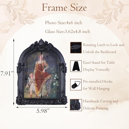 LIHOLO Black Antique Picture Frames 4x6 Ornate Arched Vintage Picture Frames with Glass Front for Wall Hanging and Tabletop Photo Gallery Wall Decor Vintage Home Decor - Image 2