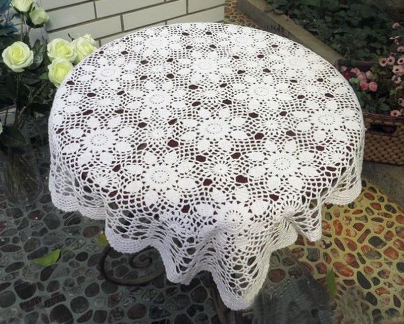 Laivigo Handmade Crochet Cotton Lace Tablecloth Placemats Doilies Doily Square19 InchWhite - Image 5